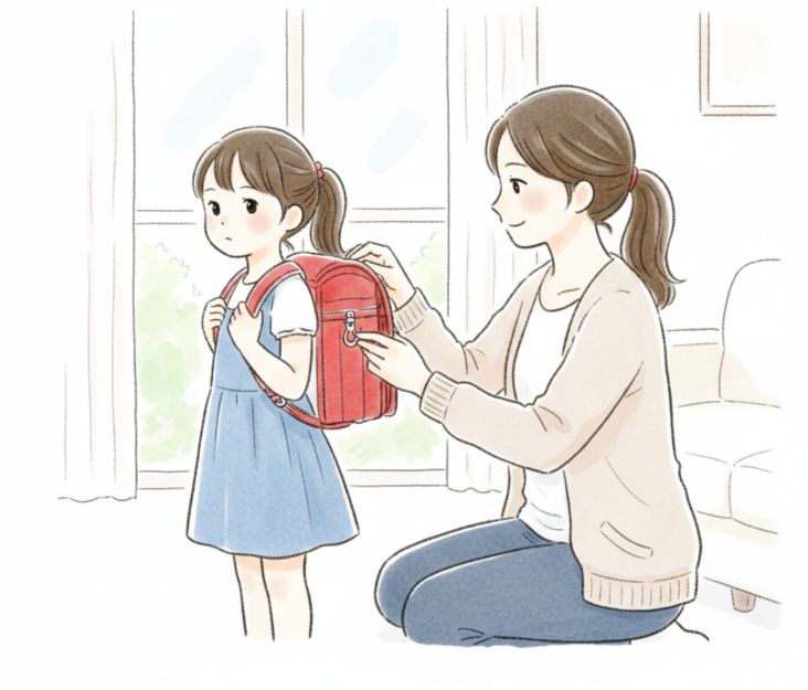 ベルト調整をする親子